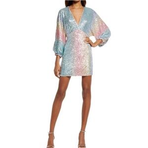 Saylor Merriweather multicolor sequin V neck Bishop Sleeve dress size XS